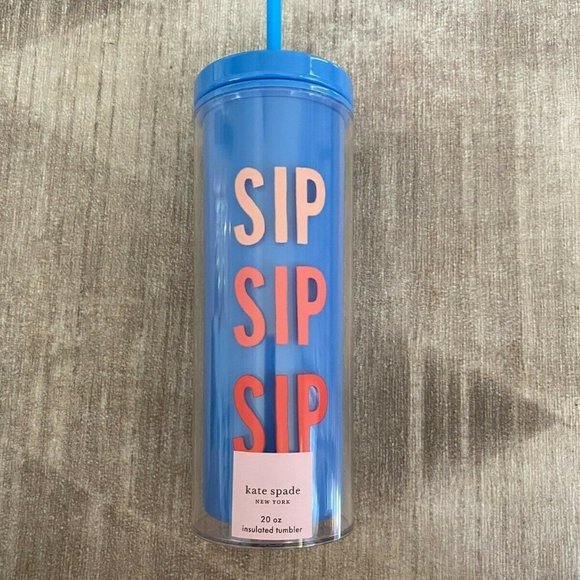 kate spade Other - Kate Spade New York Blue Round Tumbler With Straw
